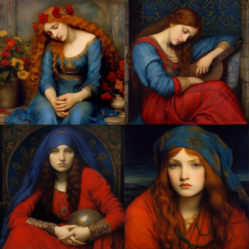 Frederic William Burton style, Midjourney V5.1, render 1 of 4