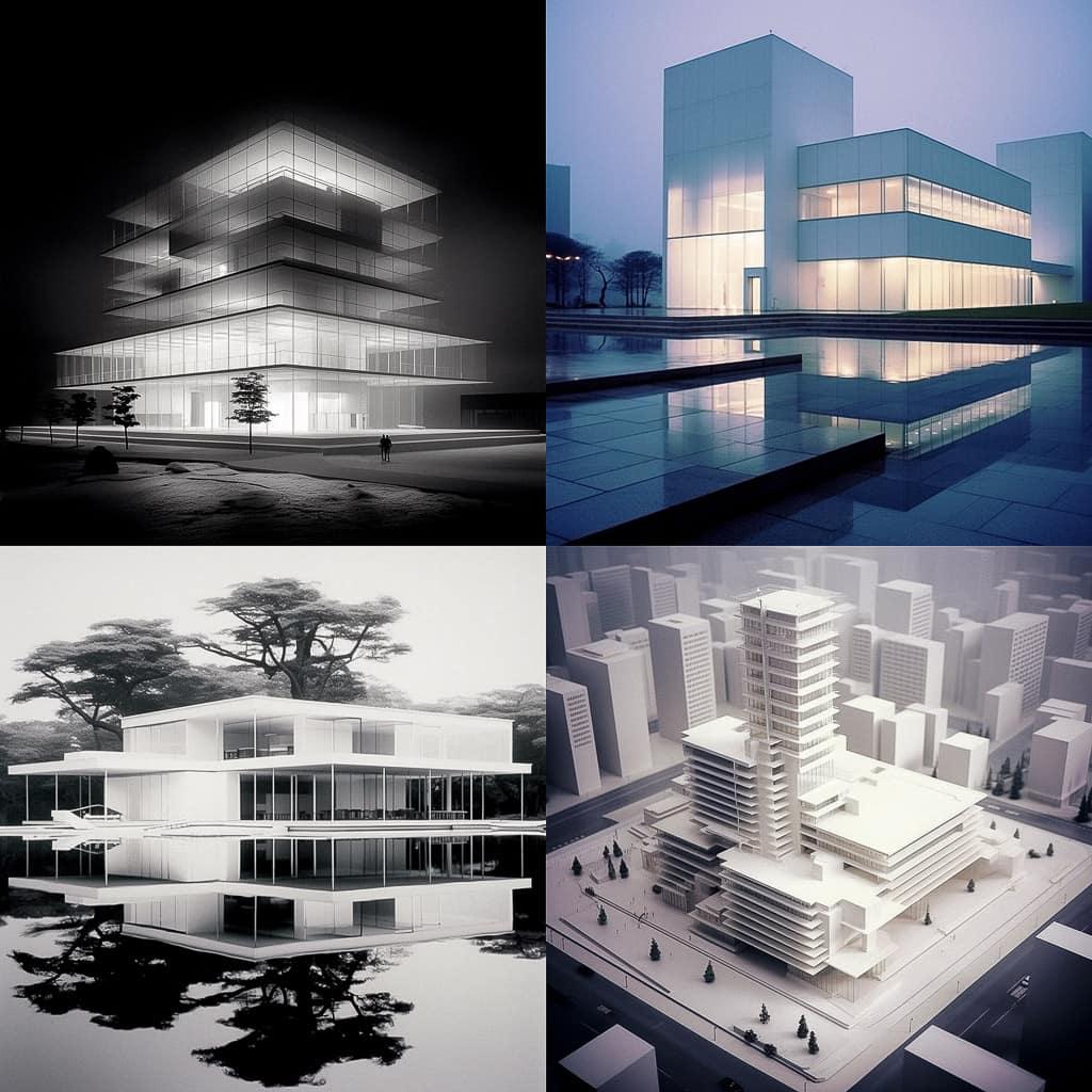Fumihiko Maki style, Midjourney V5.1, render 1 of 4