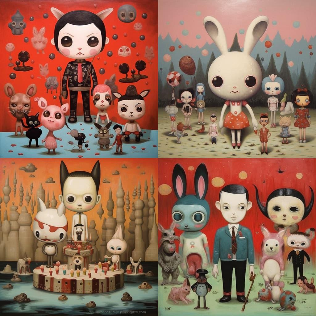Gary Baseman style, Midjourney V5.1, render 1 of 4