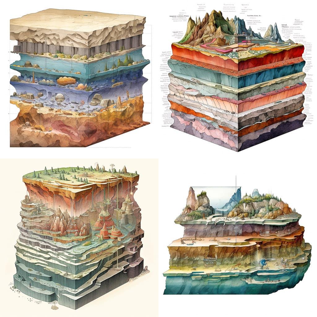 Geological cross-section style, Midjourney V5.1, render 1 of 4