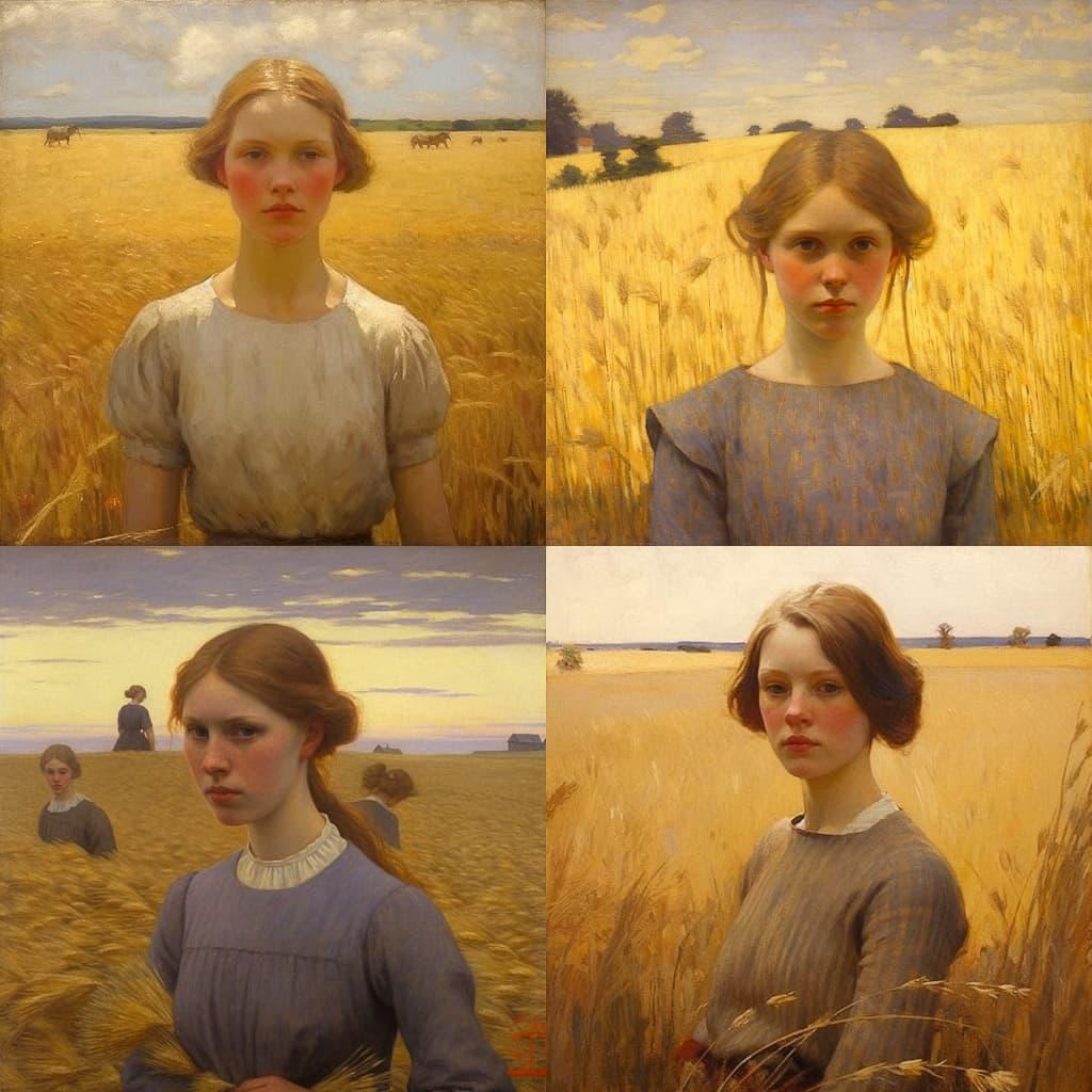 George Clausen style, Midjourney V5.1, render 1 of 4