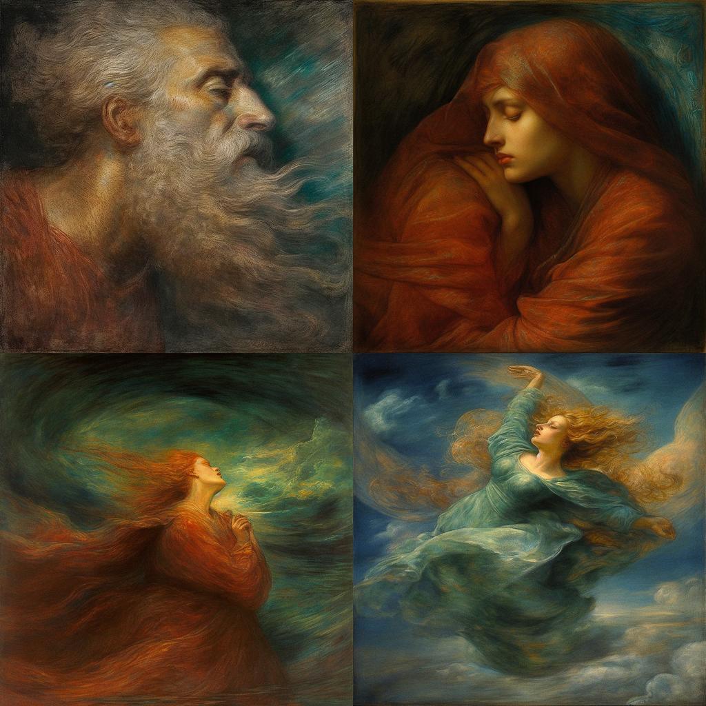 George Frederic Watts style, Midjourney V5.1, render 1 of 4