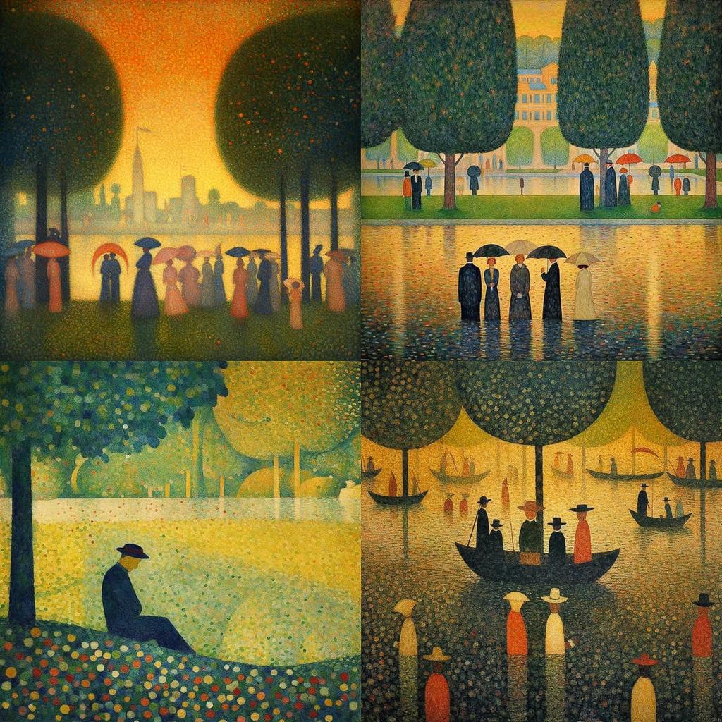 Georges Seurat style, Midjourney V5.1, render 1 of 4