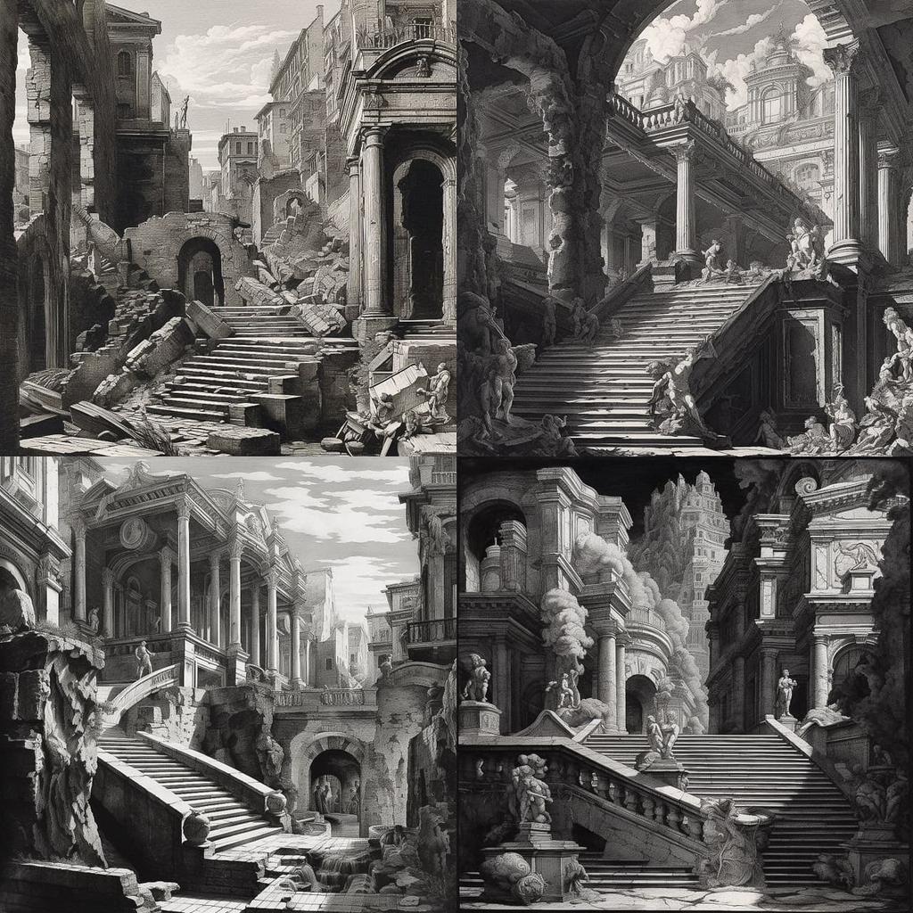 Giovanni Battista Piranesi style, Midjourney V5.1, render 1 of 4