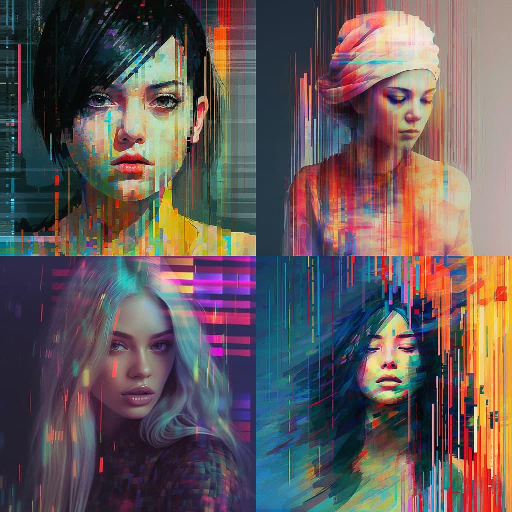 Glitch art style, Midjourney V5.1, render 1 of 4