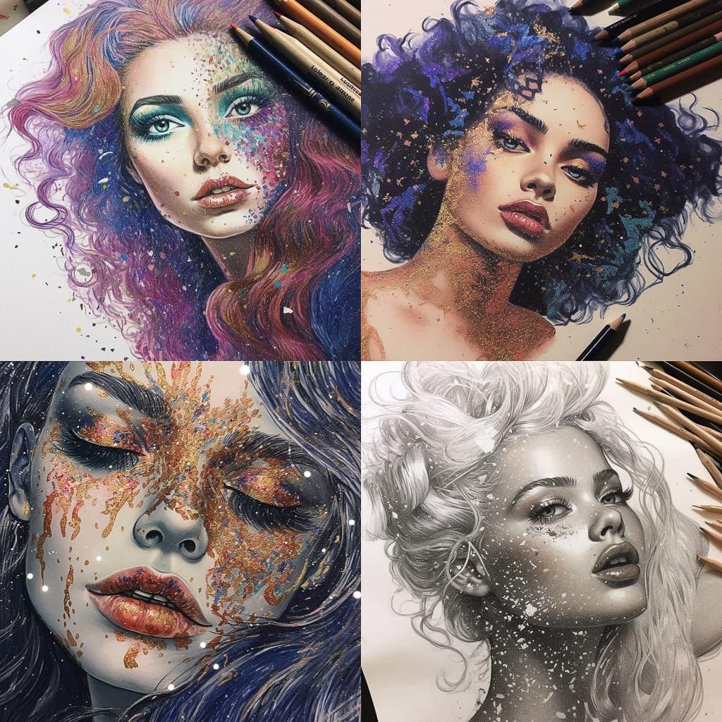 Glitter drawing style, Midjourney V5.1, render 1 of 4