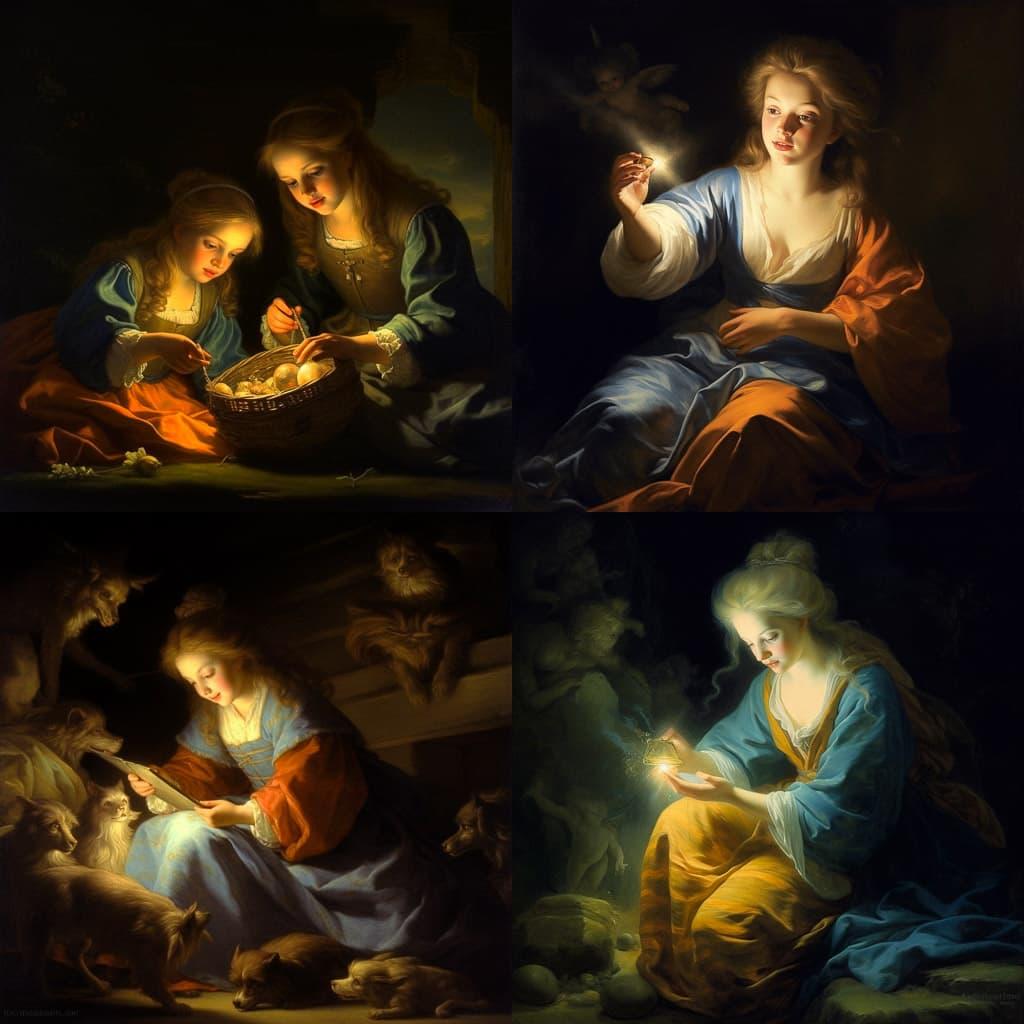 Godfried Schalcken style, Midjourney V5.1, render 1 of 4