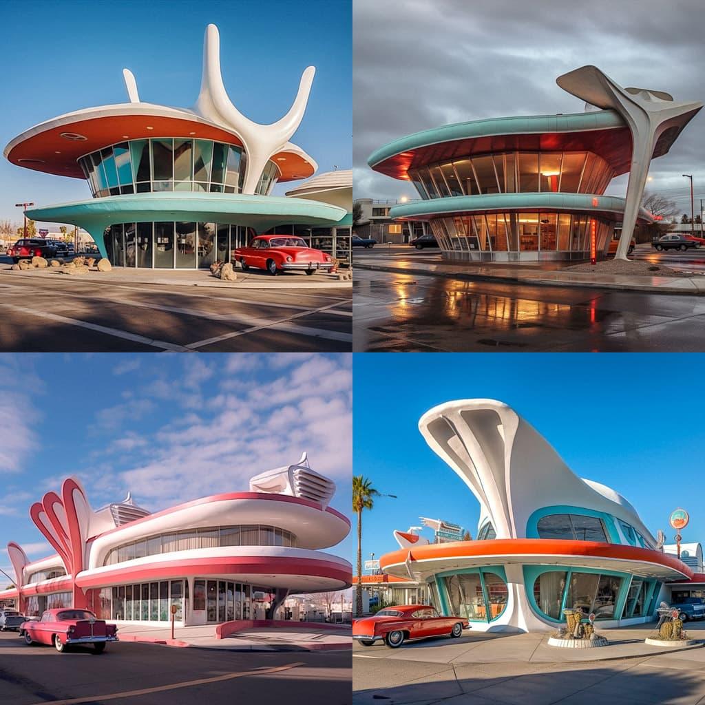 Googie architecture style, Midjourney V5.1, render 1 of 4