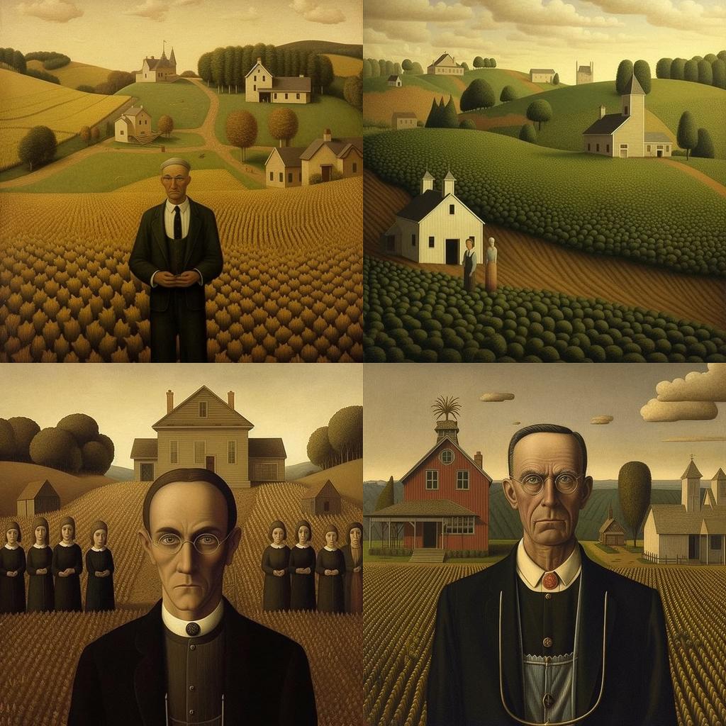 Grant Wood style, Midjourney V5.1, render 1 of 4
