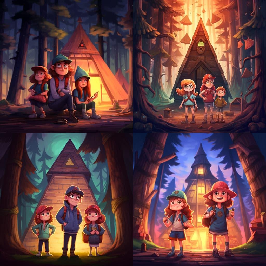 Gravity Falls style, Midjourney V5.1, render 1 of 4
