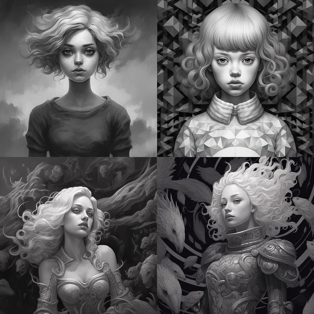 Grayscale style, Midjourney V5.1, render 1 of 4