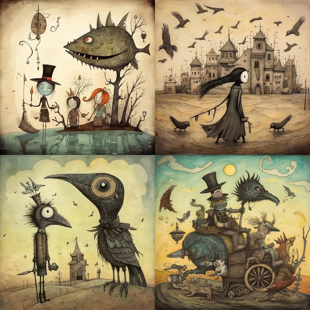 Gris Grimly style, Midjourney V5.1, render 1 of 4