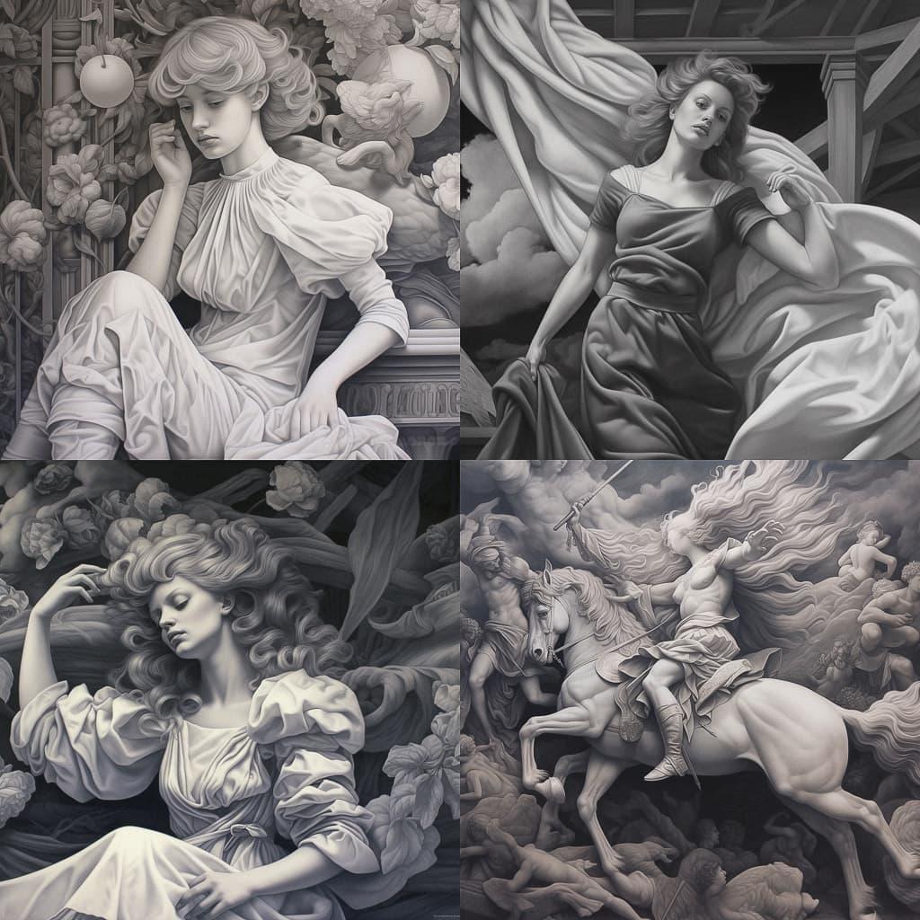 Grisaille style, Midjourney V5.1, render 1 of 4