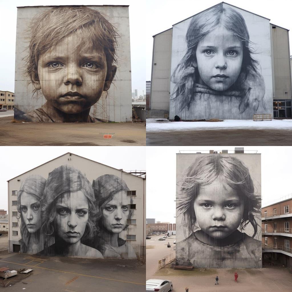 Guido van Helten style, Midjourney V5.1, render 1 of 4