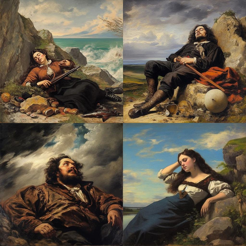 Gustave Courbet style, Midjourney V5.1, render 1 of 4