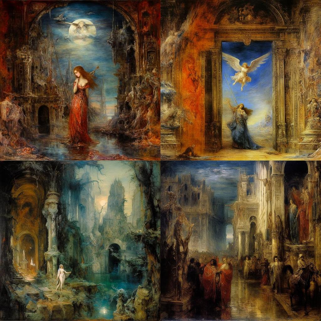 Gustave Moreau style, Midjourney V5.1, render 1 of 4