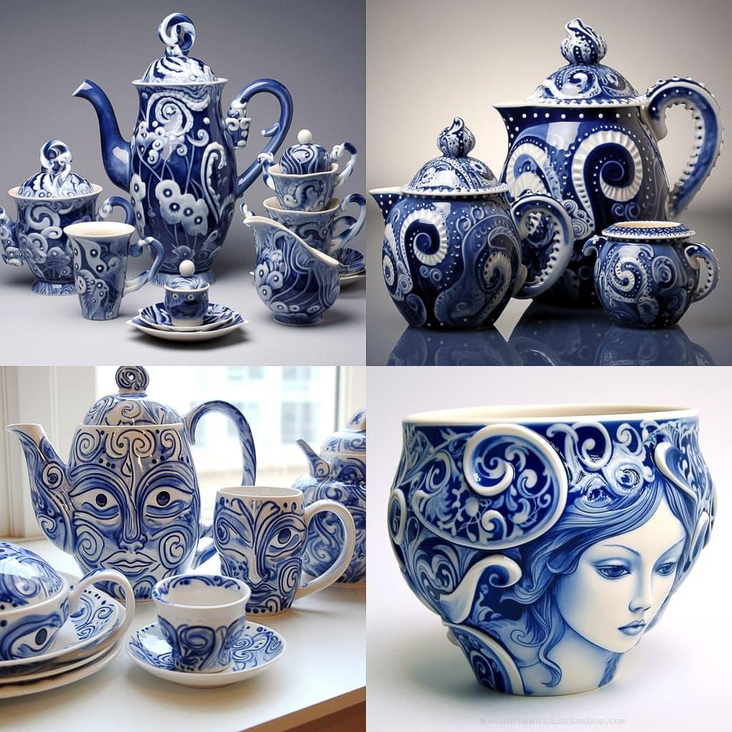 Gzhel ceramic style, Midjourney V5.1, render 1 of 4