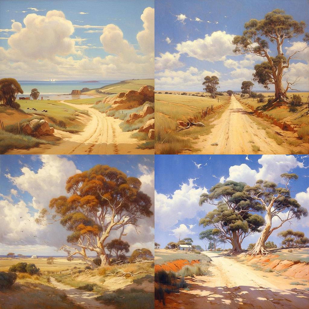 Hans Heysen style, Midjourney V5.1, render 1 of 4