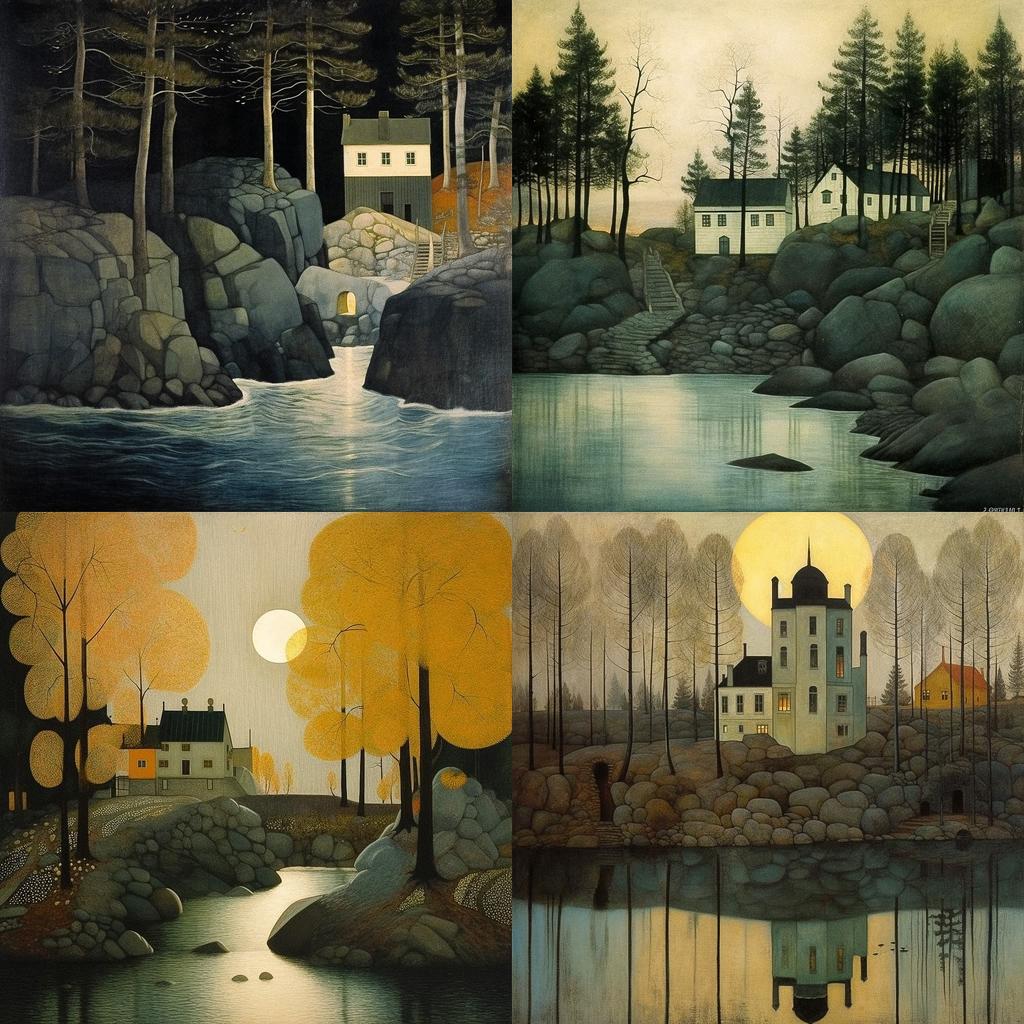 Harald Sohlberg style, Midjourney V5.1, render 1 of 4