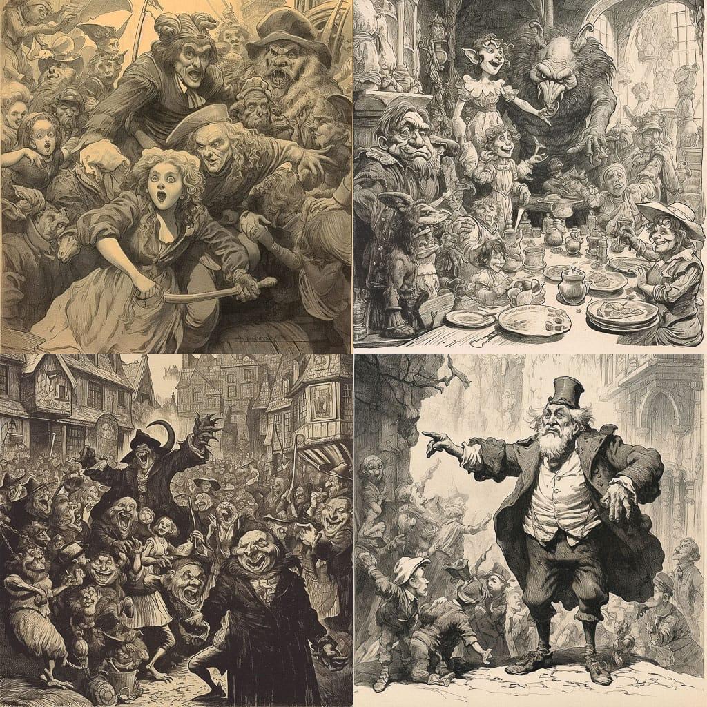Harry Furniss style, Midjourney V5.1, render 1 of 4