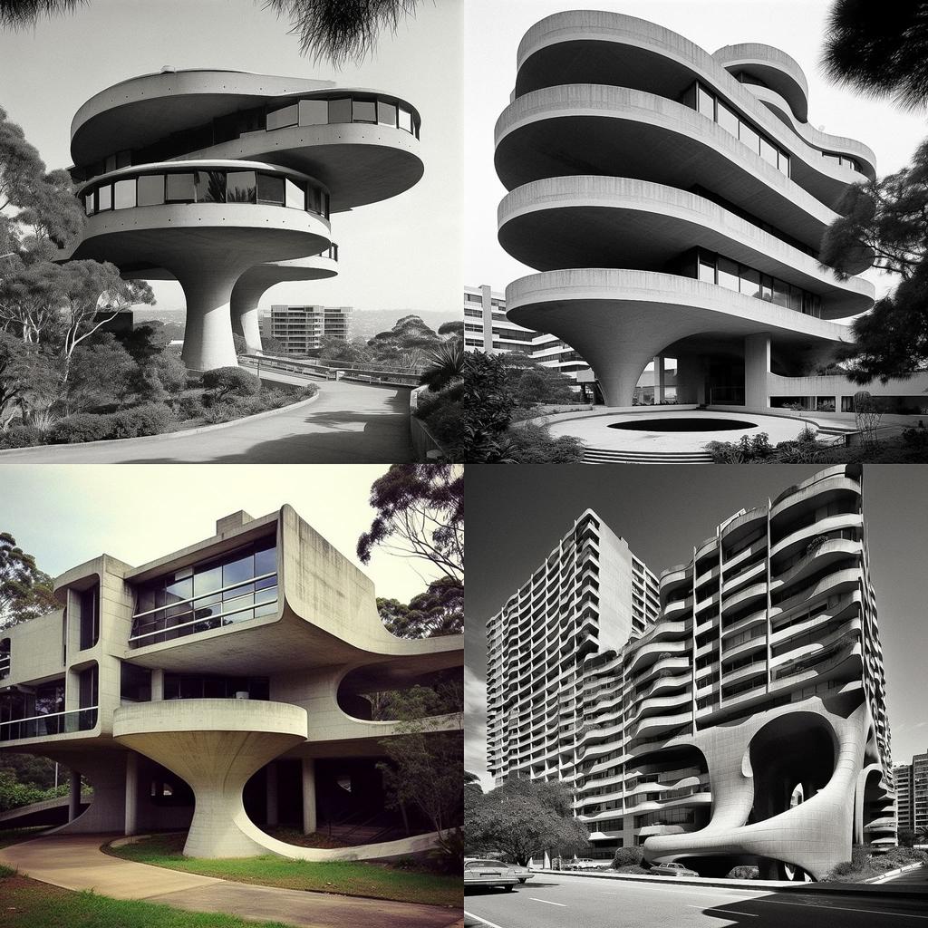 Harry Seidler style, Midjourney V5.1, render 1 of 4