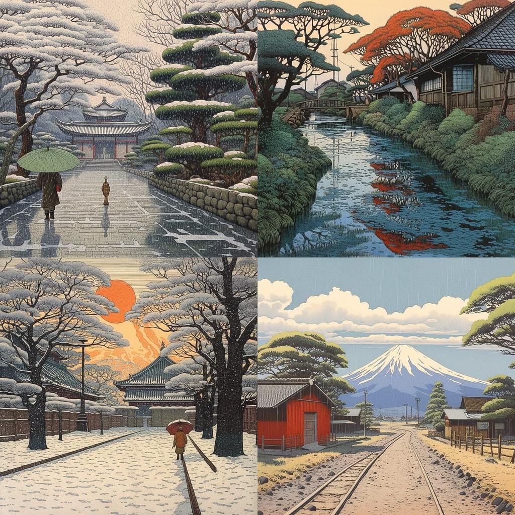 Hasui Kawase style, Midjourney V5.1, render 1 of 4