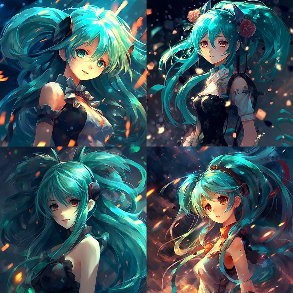 Hatsune Miku style, Midjourney V5.1, render 1 of 4