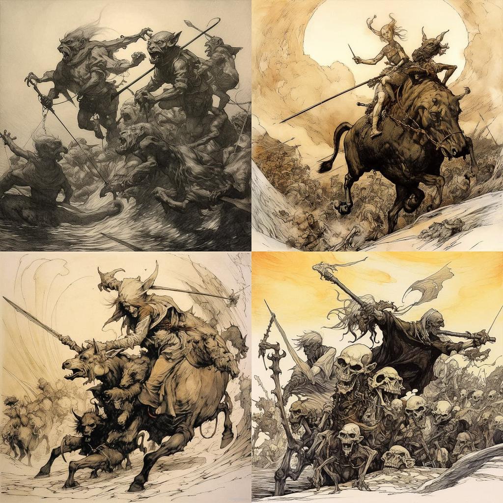 Heinrich Kley style, Midjourney V5.1, render 1 of 4