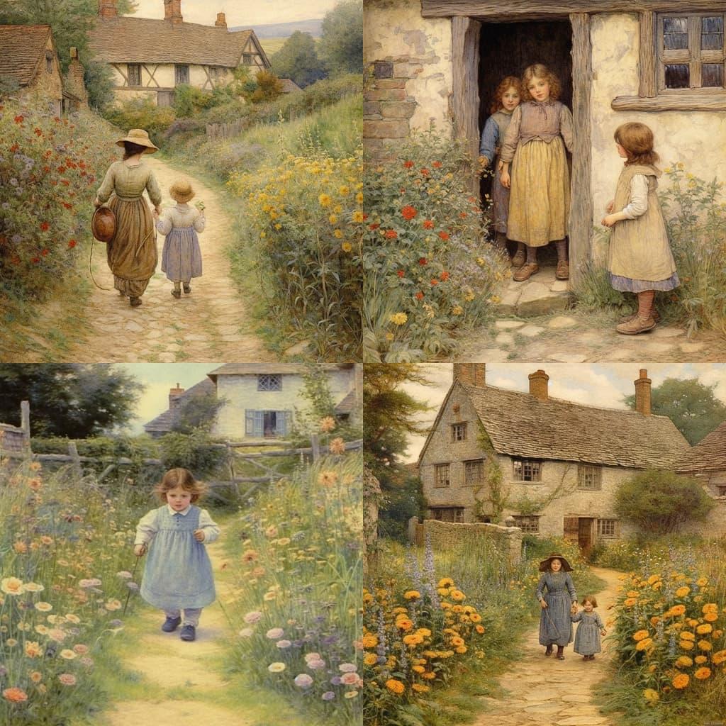 Helen Allingham style, Midjourney V5.1, render 1 of 4