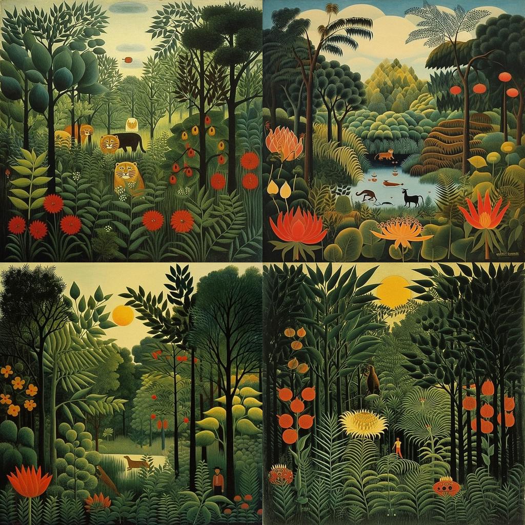 Henri Rousseau style, Midjourney V5.1, render 1 of 4