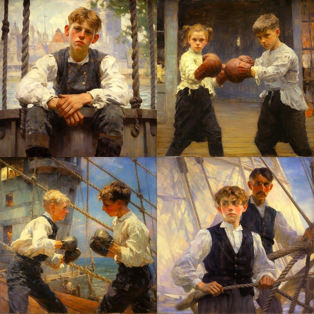 Henry Scott Tuke style, Midjourney V5.1, render 1 of 4