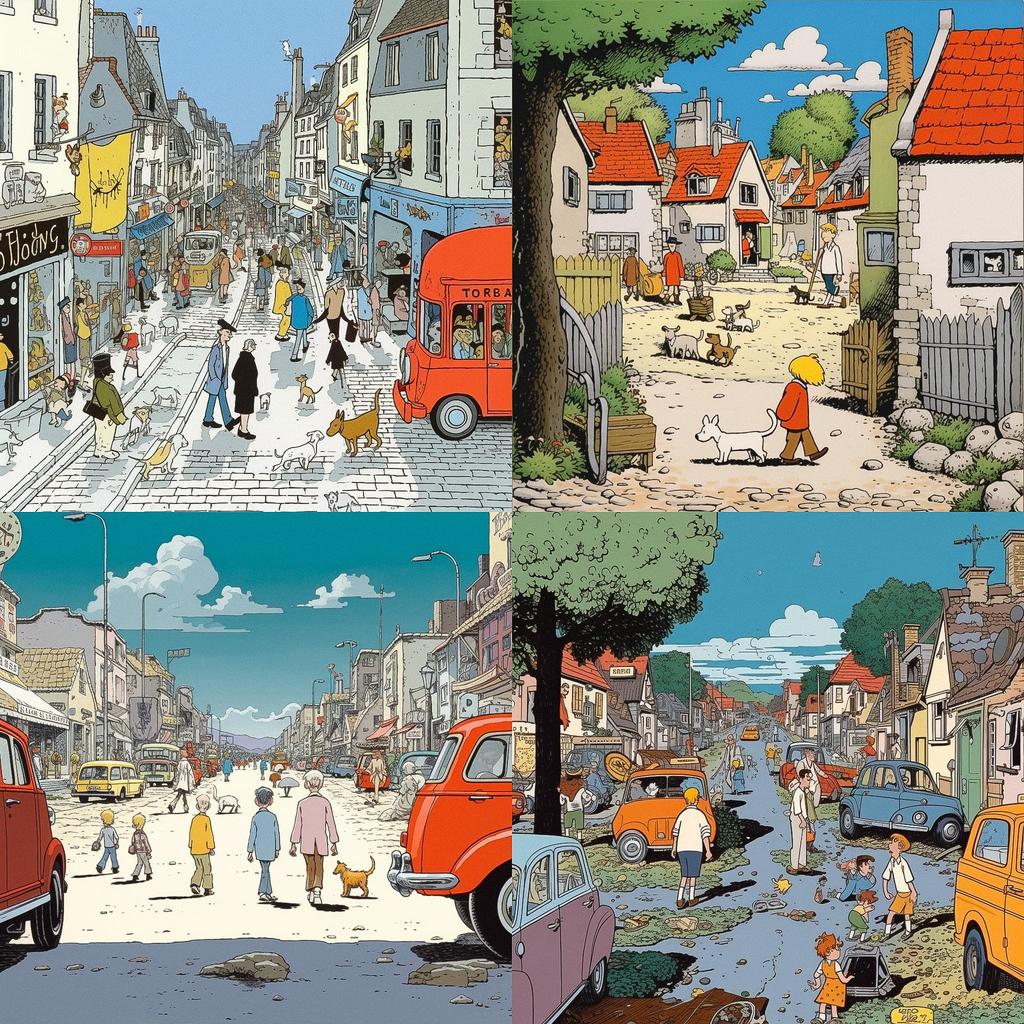Herge style, Midjourney V5.1, render 1 of 4