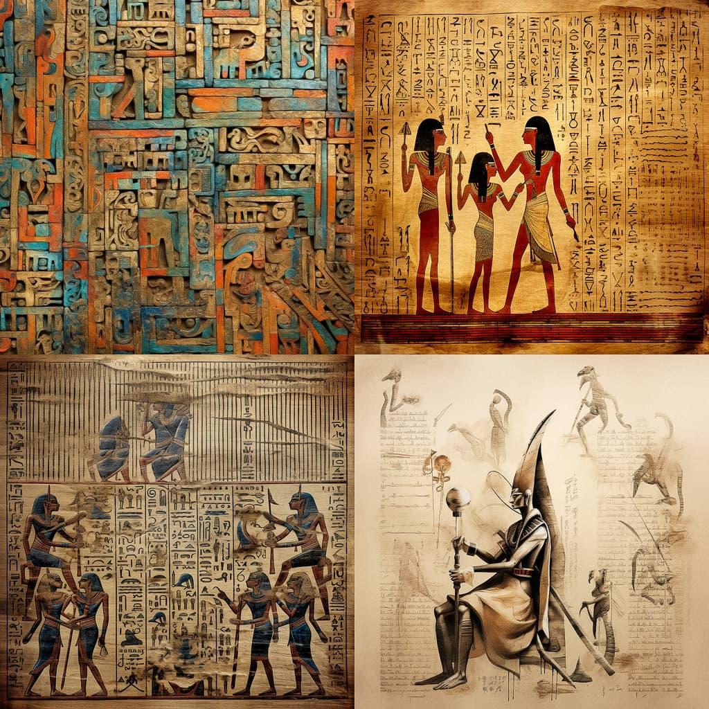 Hieratic script style, Midjourney V5.1, render 1 of 4