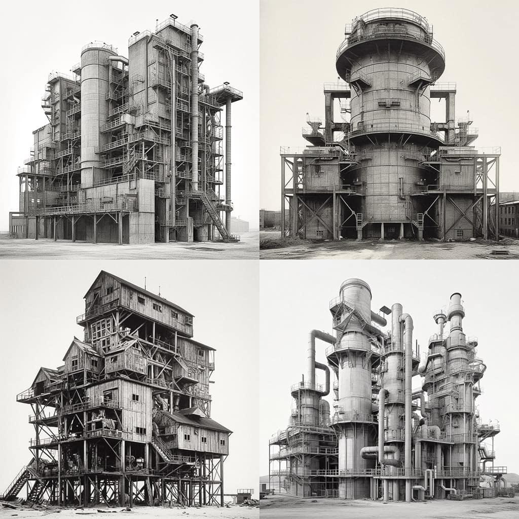 Hilla Becher style, Midjourney V5.1, render 1 of 4