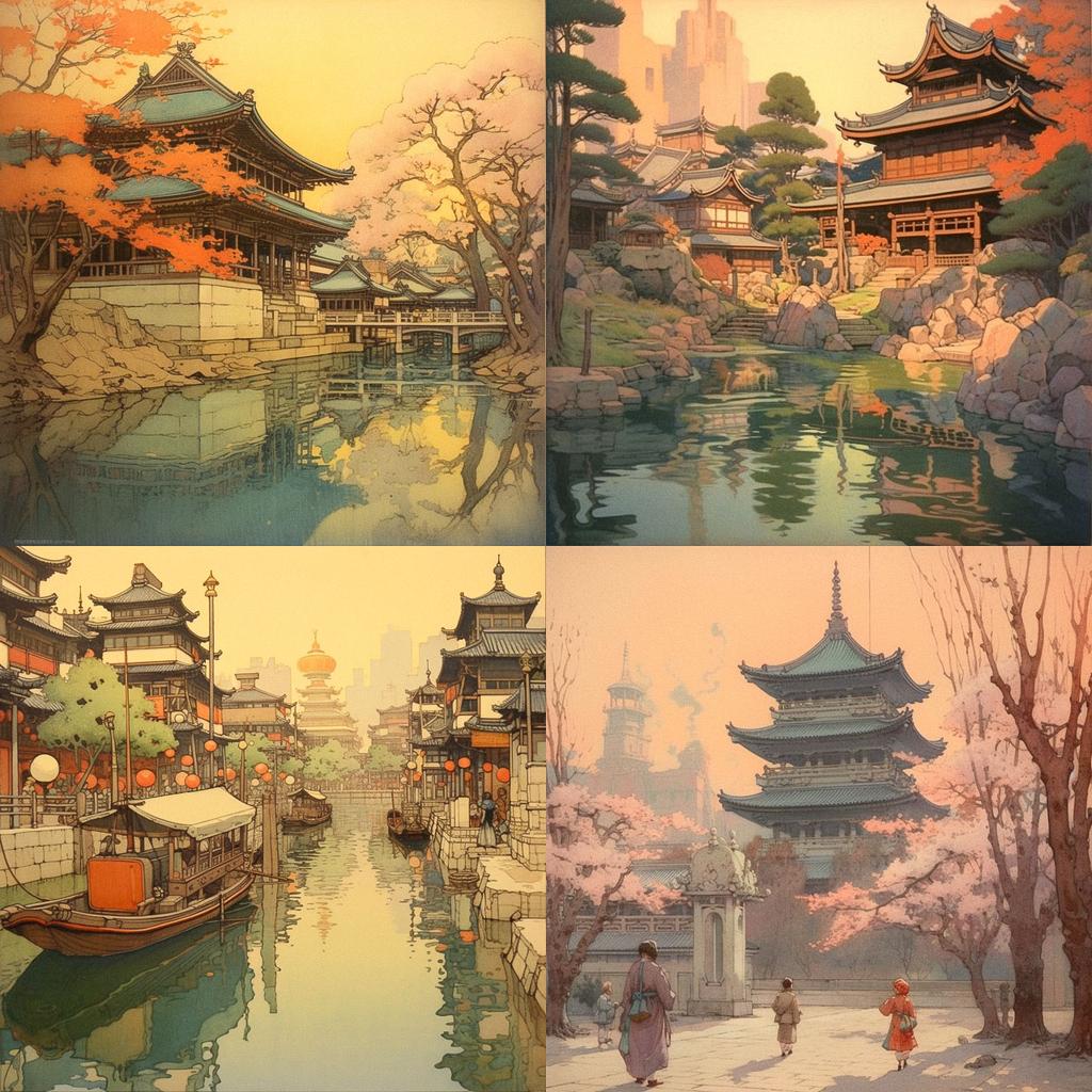 Hiroshi Yoshida style, Midjourney V5.1, render 1 of 4