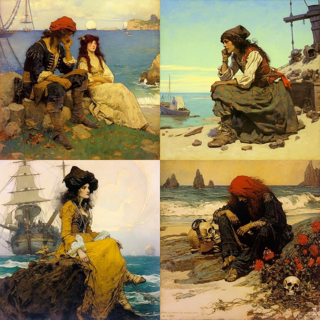 Howard Pyle style, Midjourney V5.1, render 1 of 4