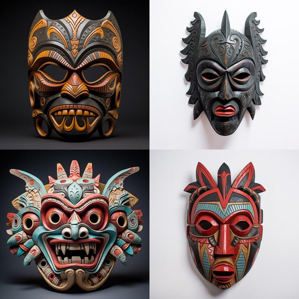 Hudoq mask style, Midjourney V5.1, render 1 of 4