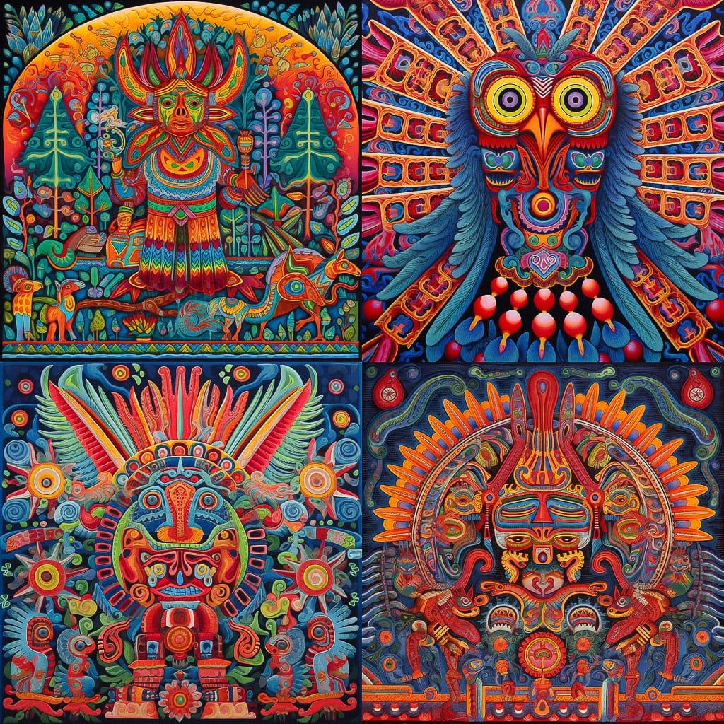 Huichol art style, Midjourney V5.1, render 1 of 4