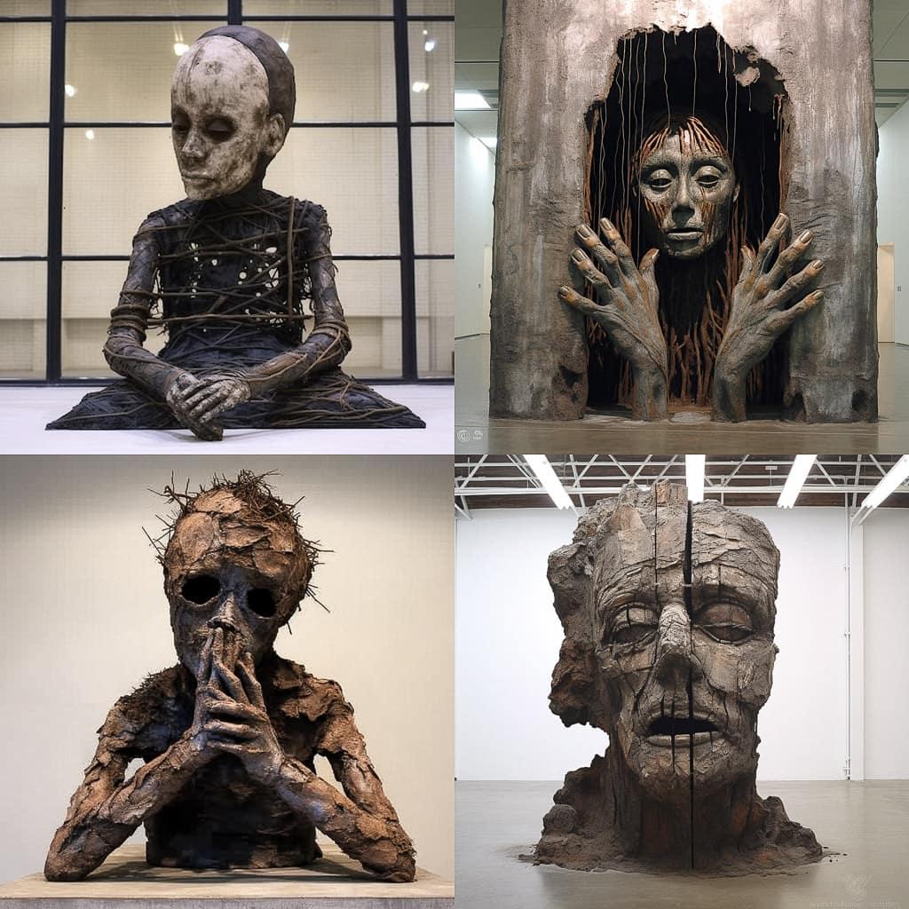 Huma Bhabha style, Midjourney V5.1, render 1 of 4