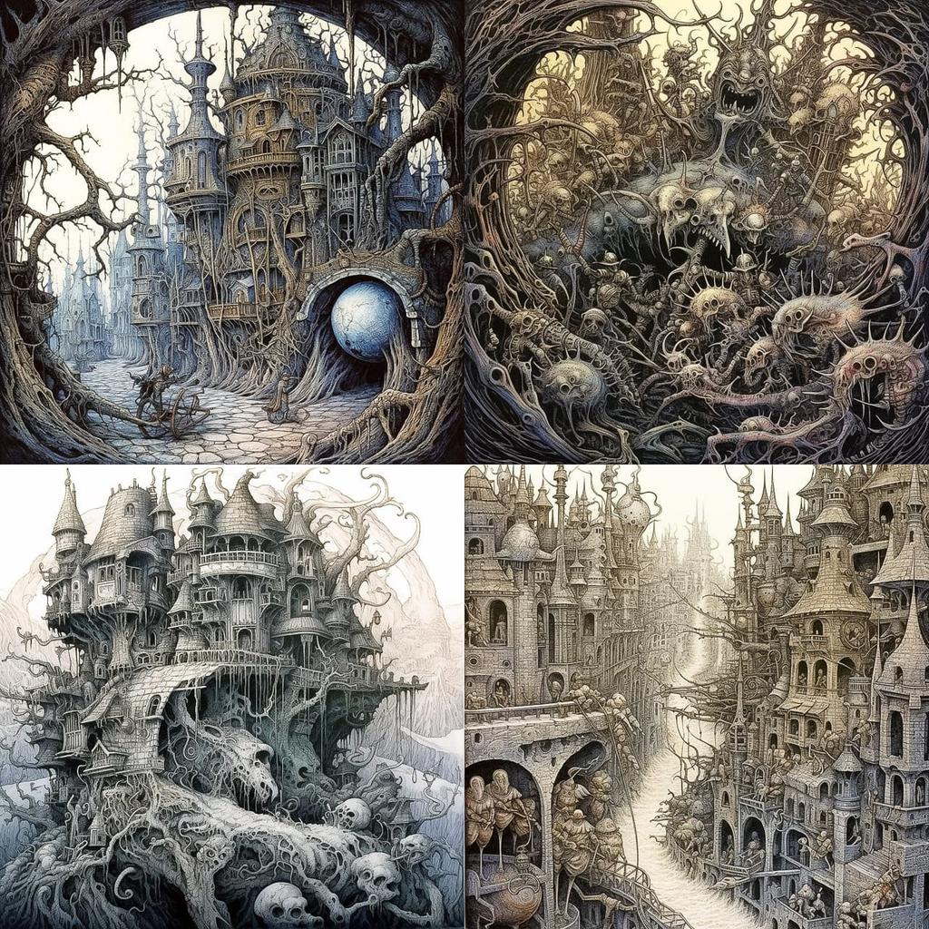 Ian Miller style, Midjourney V5.1, render 1 of 4