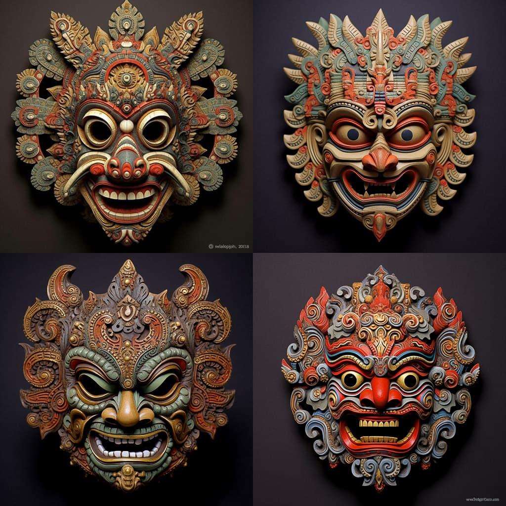 Indonesian mask style, Midjourney V5.1, render 1 of 4