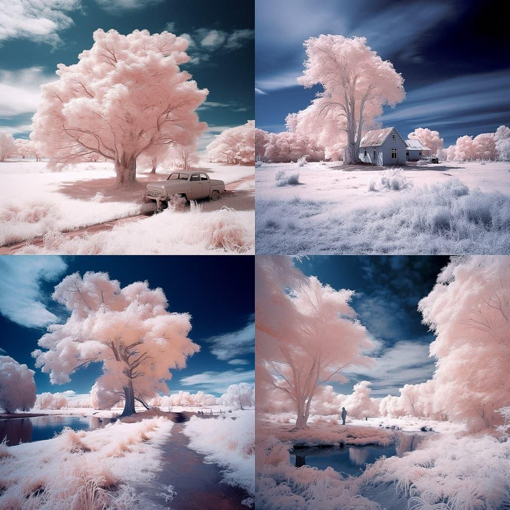 Infrared photography style, Midjourney V5.1, render 1 of 4