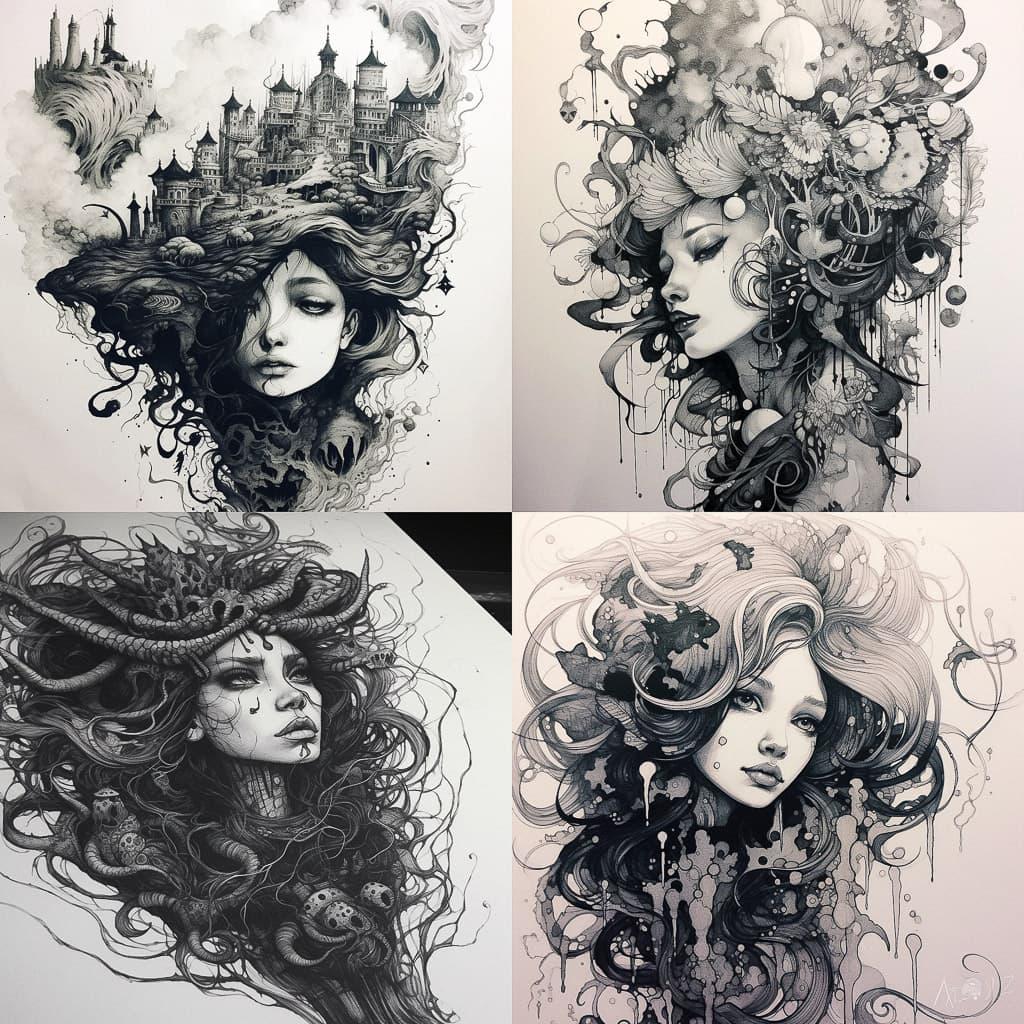 Ink drawing style, Midjourney V5.1, render 1 of 4