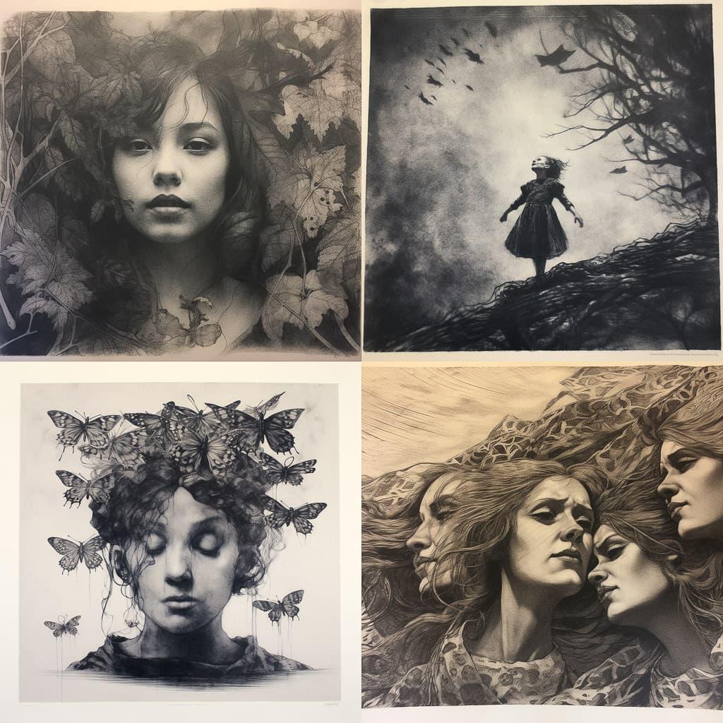 Intaglio print style, Midjourney V5.1, render 1 of 4