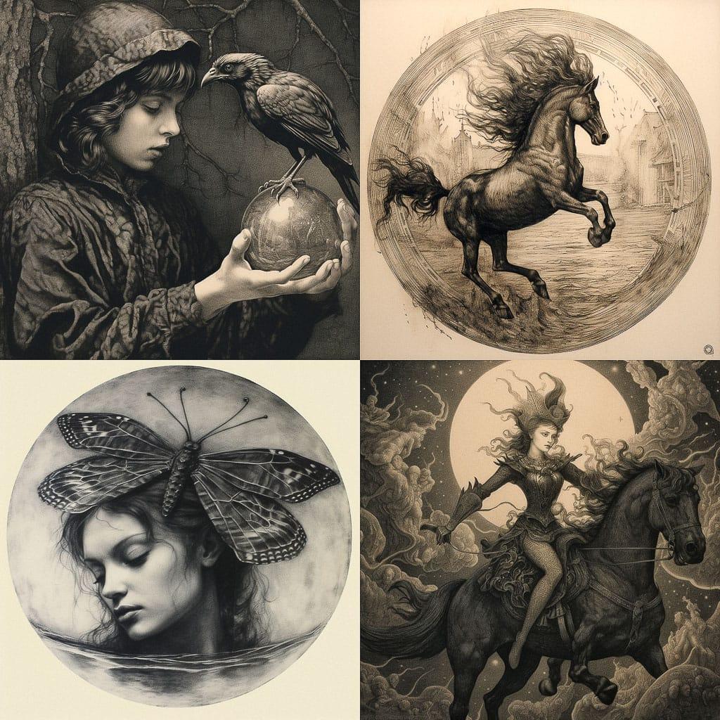 Intaglio style, Midjourney V5.1, render 1 of 4