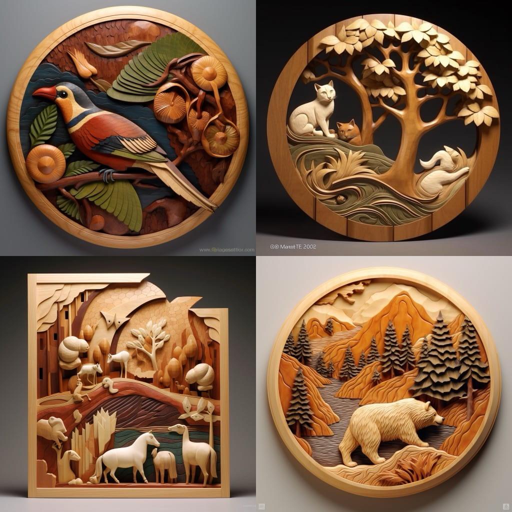 Intarsia woodworking style, Midjourney V5.1, render 1 of 4