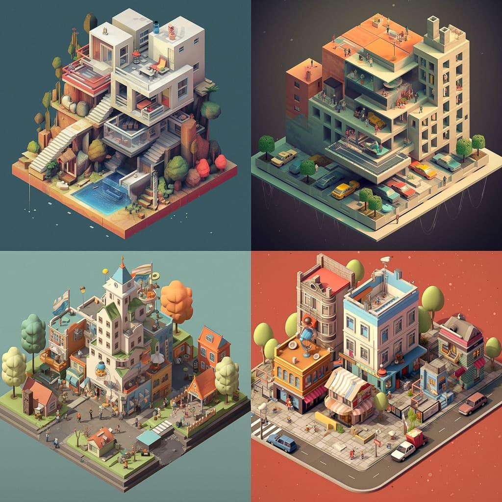 Isometric projection style, Midjourney V5.1, render 1 of 4