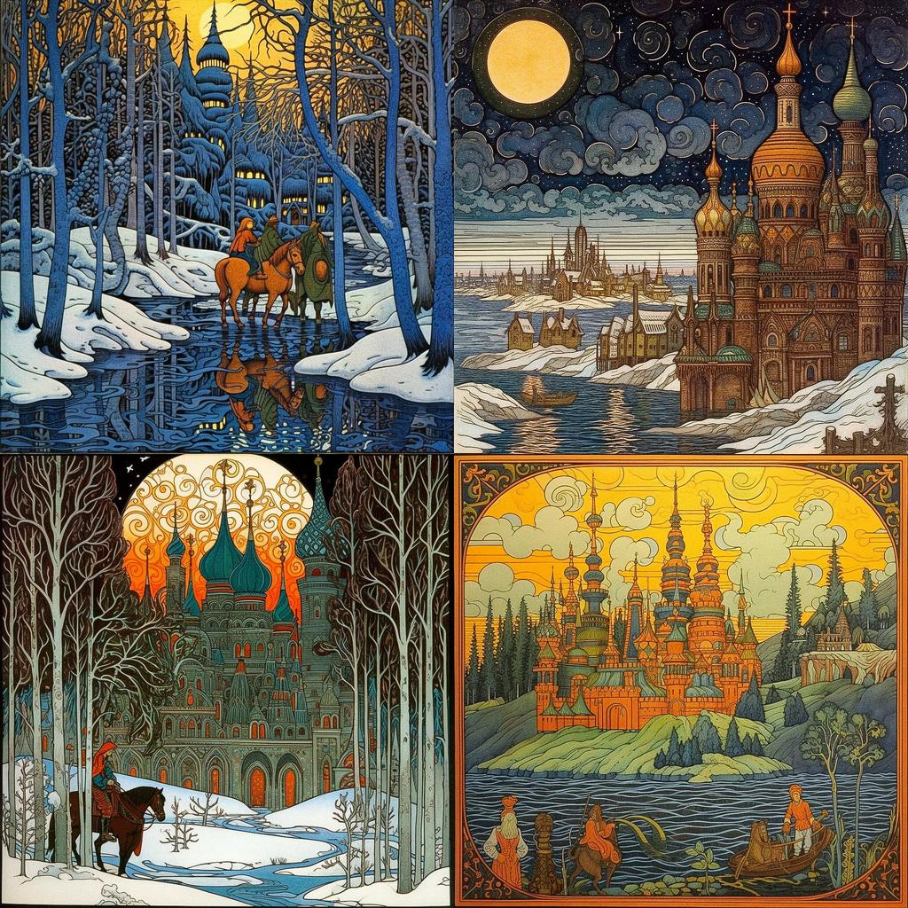 Ivan Bilibin style, Midjourney V5.1, render 1 of 4