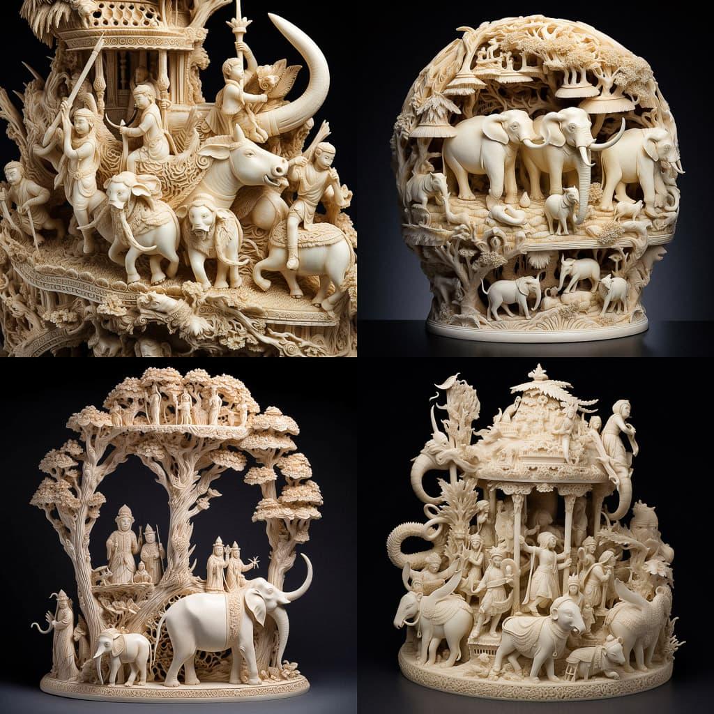 Ivory carving style, Midjourney V5.1, render 1 of 4