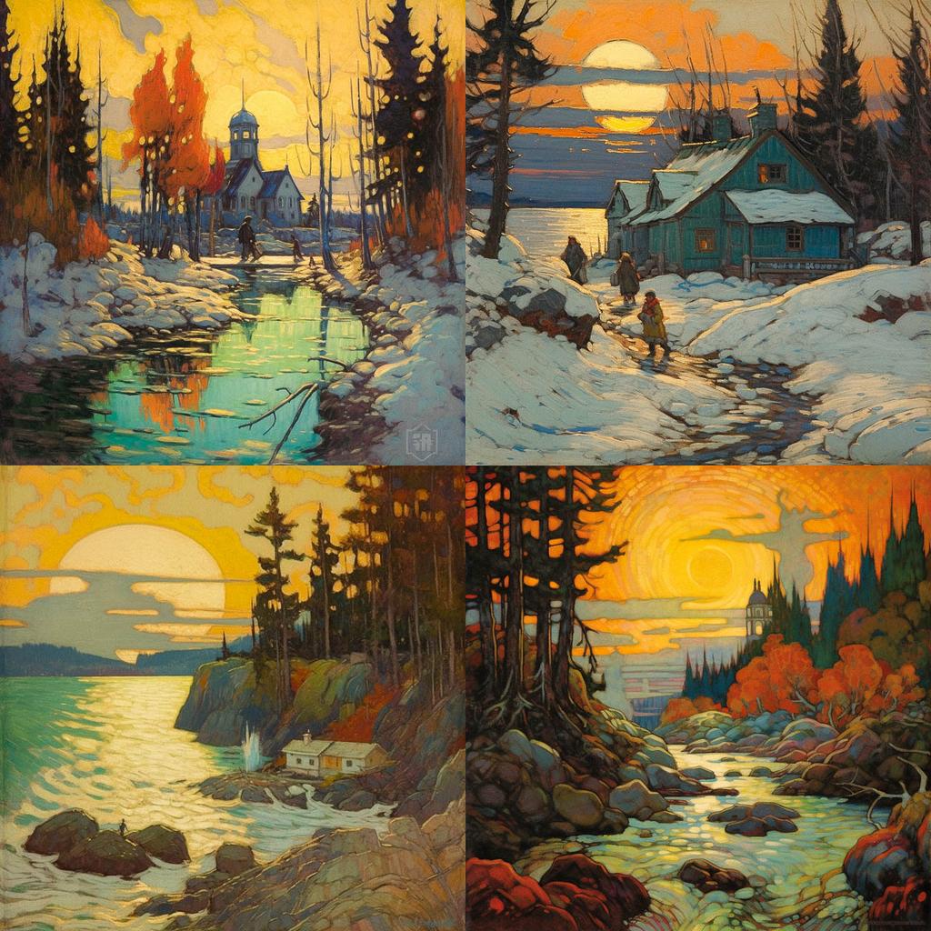 J. E. H. MacDonald style, Midjourney V5.1, render 1 of 4